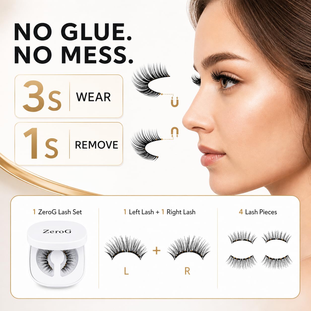 ZeroG Magnetic Eyelashes Kit with Applicator - No Glue Needed, Reusable & Natural Look, Wispy, Easy to Apply for Beginners (No.02 Iris Black)
