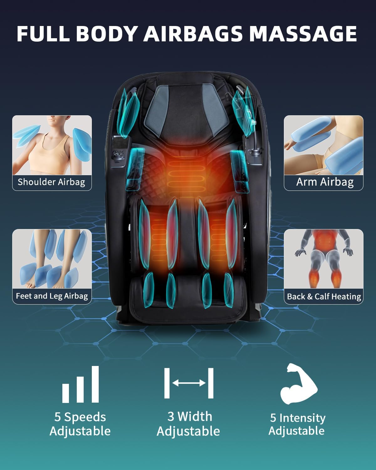 Zero Gravity Massage Chair - 4D Shiatsu Body Scan with AI Voice Control | Heated Back & Leg Airbags - Black