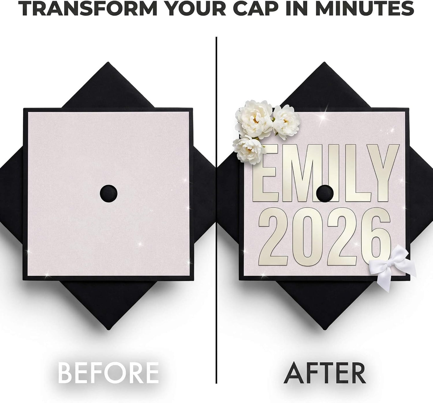 White Glitter Cardstock for Graduation Cap Decorations - 10 Pcs | 9.8 Inch DIY Grad Hat Topper