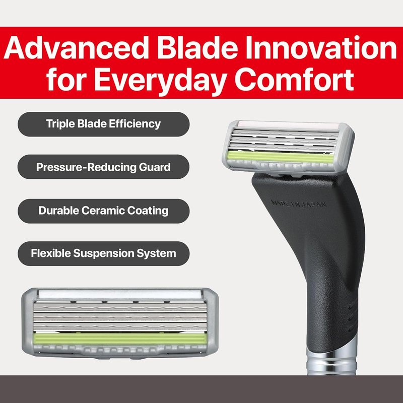 Feather - F3 Razor Blades Refills - Wavy Guard with SiC Ceramic Technology for Smooth Shave - Reduces Irritation and Razor Burns - Innovative Comfortable Blades for Sensitive Skin - 4 Pack