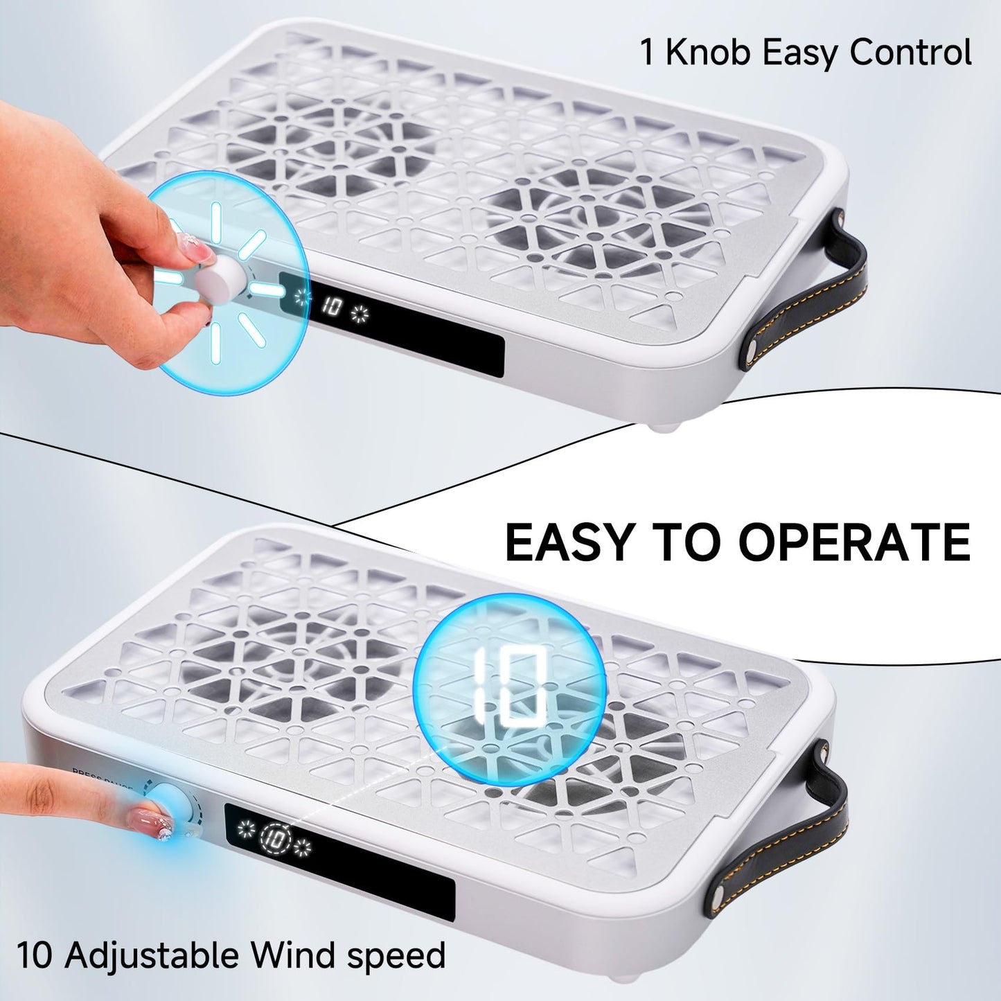 Darella Nail Dust Collector Quiet, 1600PA Professional Nail Vacuum Dust Collector Fan with Dual Turbo Suction, 10-Speed Control, 30 Disposable Filter Papers