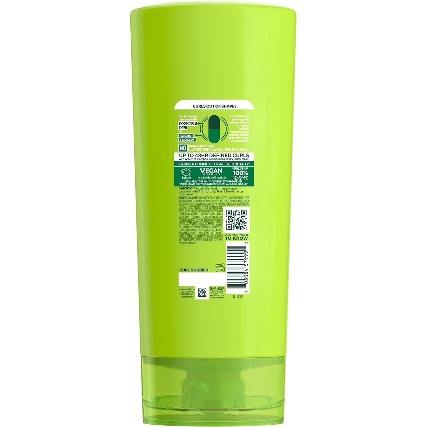 Garnier Fructis Curl Nourish Conditioner - Curly Hair Care with Coconut Oil & Plant Protein | 21 Fl Oz
