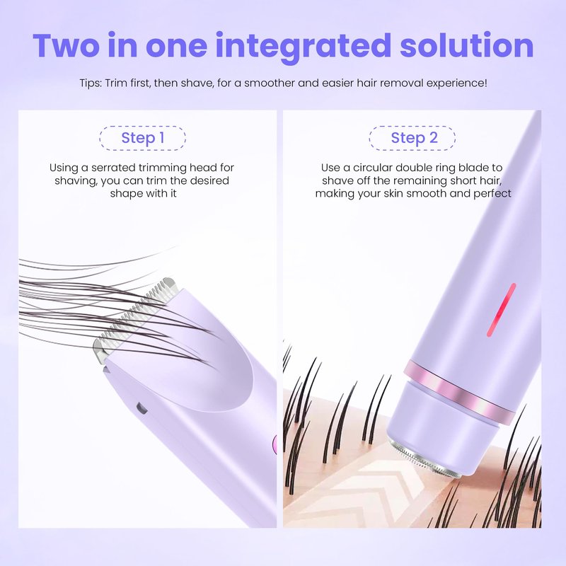 Bikini Trimmer for Women-2 in 1 Dual Head Electric Razors,IPX7 Waterproof Bikini Electric Shaver,Dry & Wet Use Painless Bikini Shaver,Pubic Hair Trimmer for Private Area & Body Hair,Purple