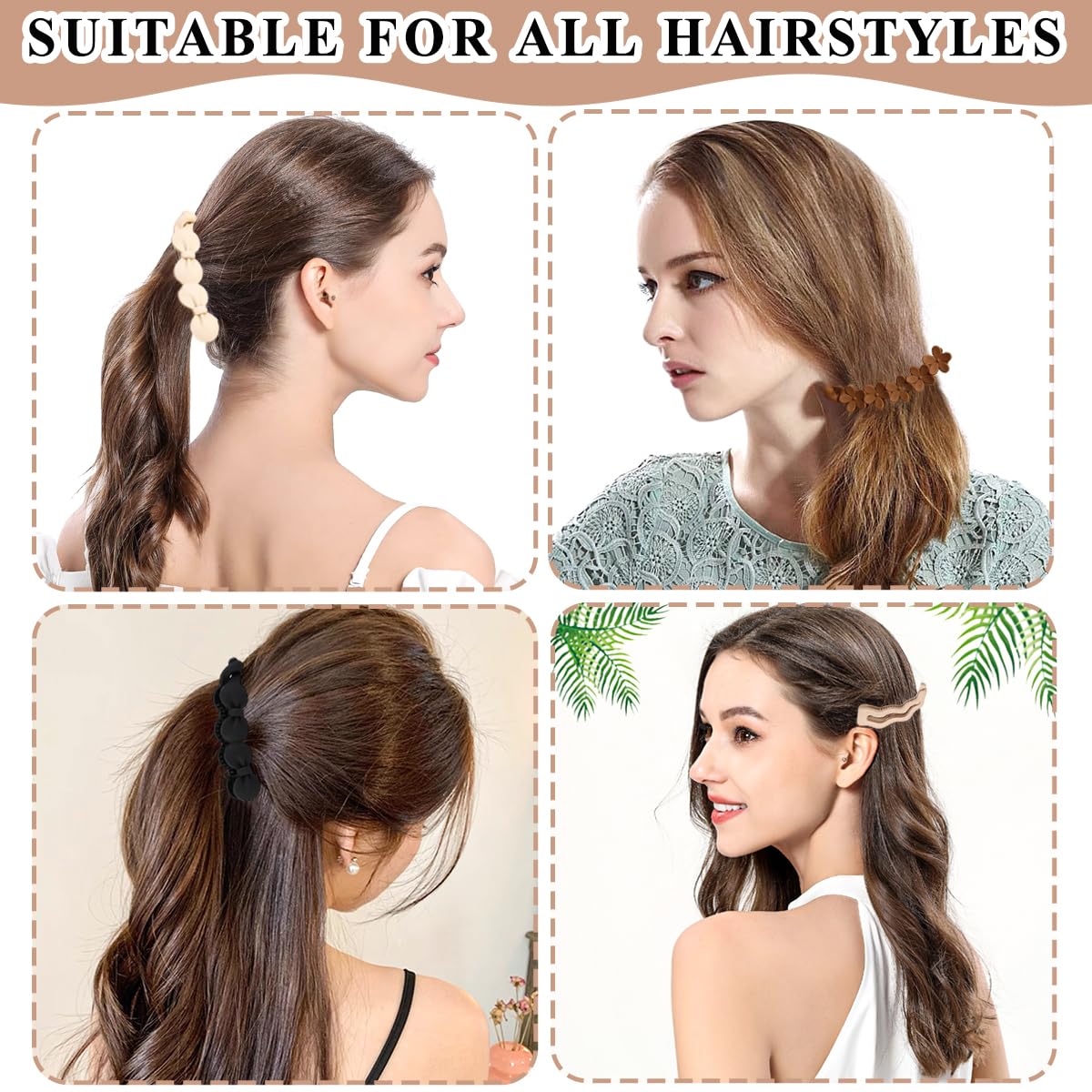 8 Pcs Bow Banana Clips Flower Banana Hair Clip Wavy Shape Large Claw Clips Matte Strong Hold Ponytail Holder Barrettes Styling Accessories for Women Girls Thick Thin Hair