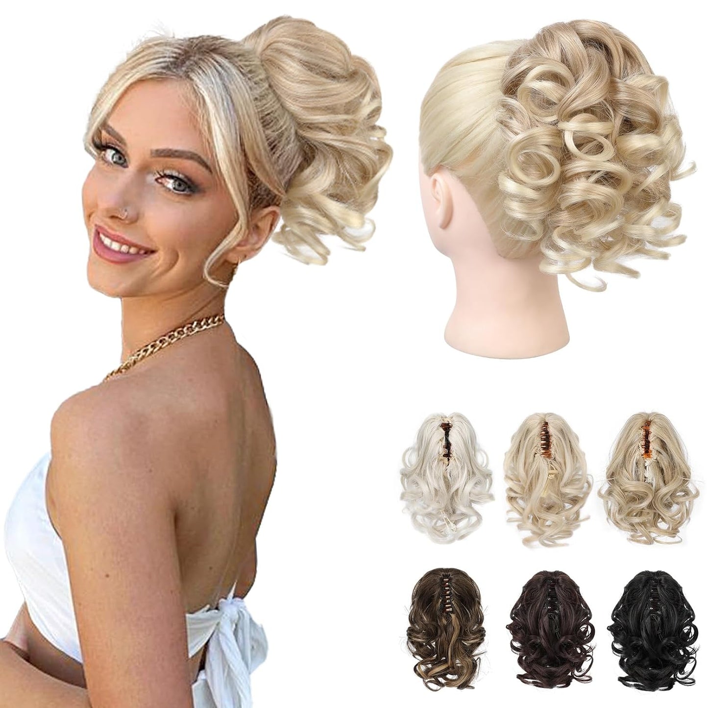 Short Ponytail Extension - Classic Loose Curly Wavy Claw Clip Hairpiece for Women | Dark Brown