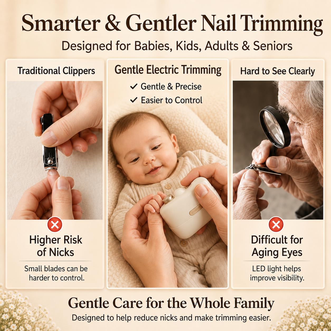 Electric Nail Clippers 2026 Upgraded, 2-in-1 Automatic Nail Trimmer with Nail Polishing, LED Light, 2 Adjustable Speeds, USB Rechargeable for Seniors, Adults, Kids, Includes Mini Folding Clipper