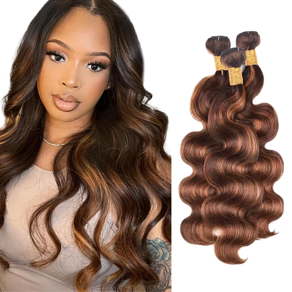 Highlight Bundles Human Hair P430 Body Wave Bundles 22 24 26 inch Brown Body Wave Bundle Color #4 and #30 Human Hair Bundle