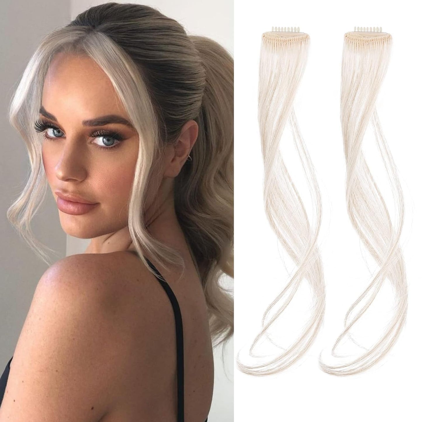 Long Side Air Bangs - Wavy Curly Clip-In Curtain Bangs for Women | 12 Inch Face-Framing Highlights in Grey/Brown/Silver/White