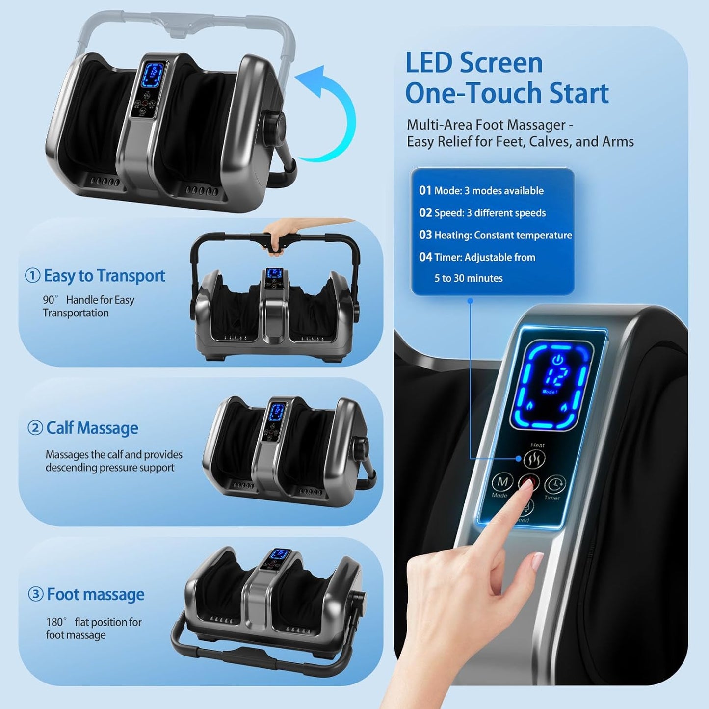 Deep Kneading Foot Massager with Heat - Electric Feet Relaxation Machine | Remote Control, Home & Office Use