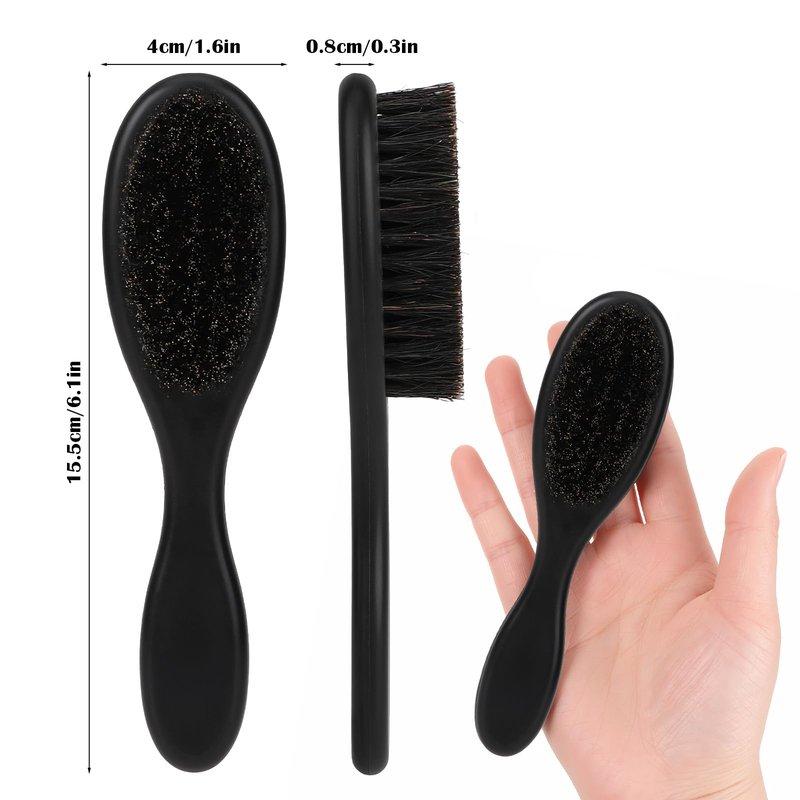 Mozeat Lens Hair Brush, 2 PCS Natural Boar Bristle, ABS Handle Professional Barber Brush for Detangling, Smoothing, Restores Shine, Beard Brush for Men