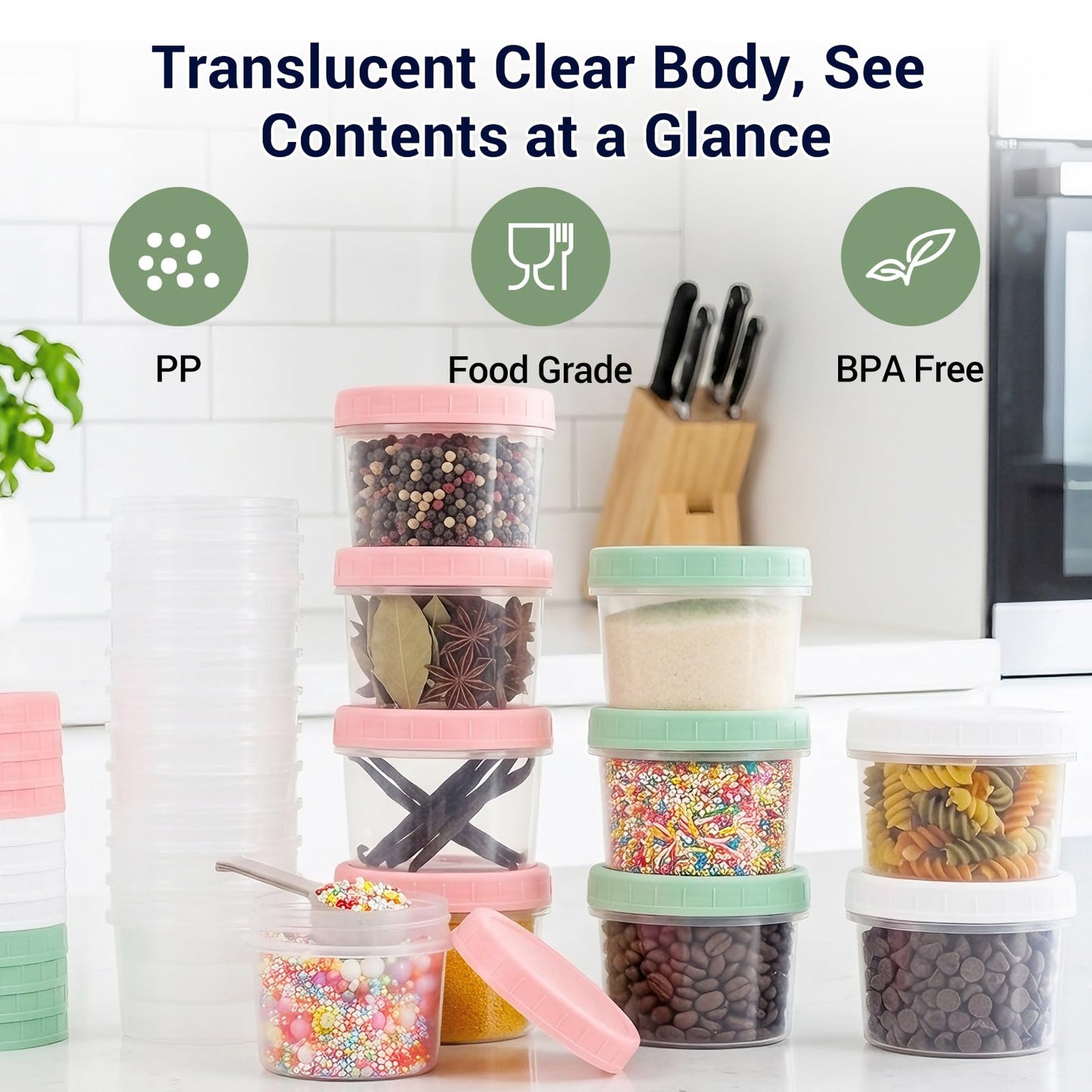METAPACK 9 Pack 4 oz Food Storage Containers with Twist Lids, BPA-Free Plastic Portion Cups with Labels, Reusable Snack Containers for Sauces, Dips, Meal Prep, Microwave Dishwasher Freezer Safe