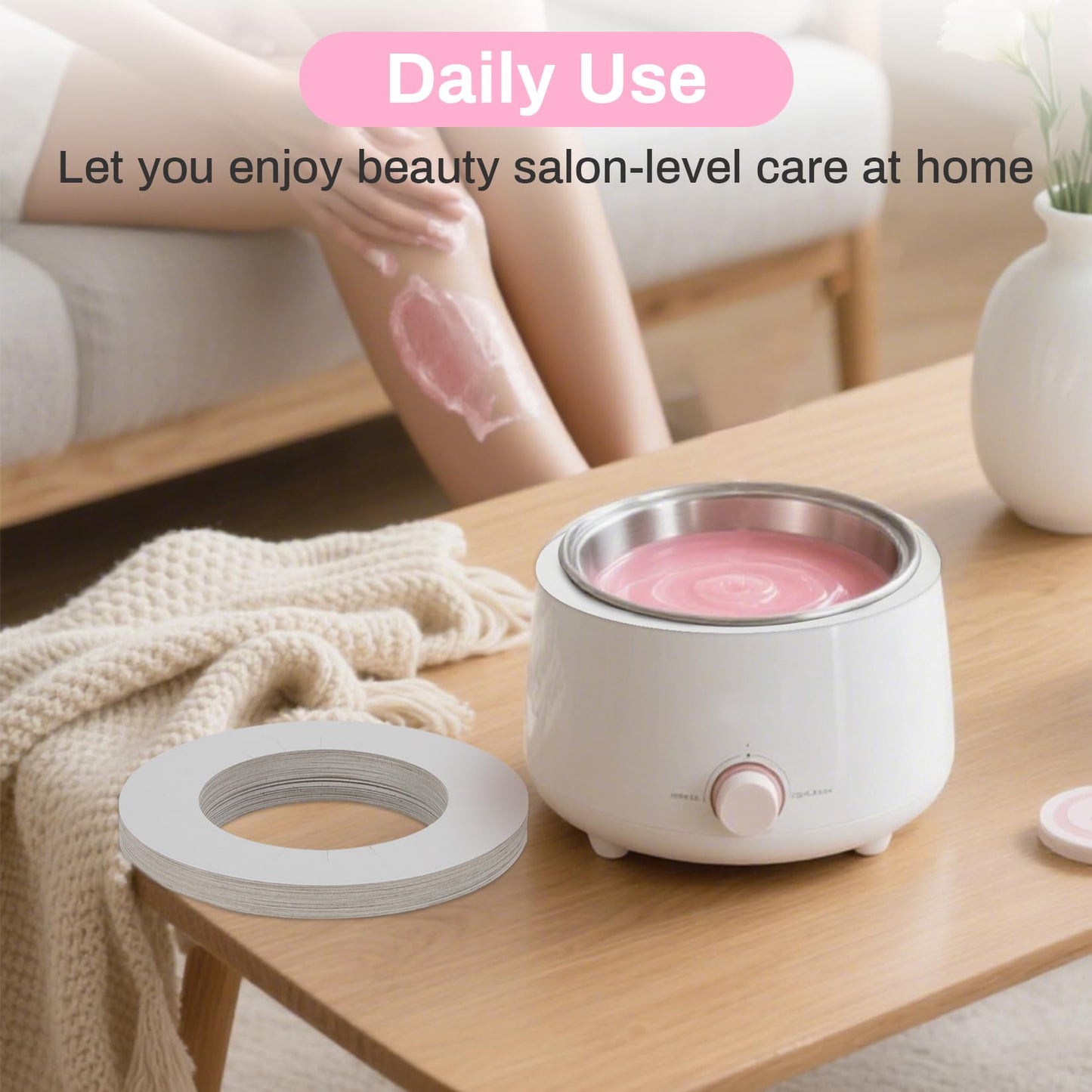 RAQEHO Wax Collars for Wax Pot - 50PCS Disposable Coated Paper Protective Clean Collar for 14oz Wax Warmer Melting Pot for Hair Removal Women Wax Bath Accessories Esthetician Professional Supplies