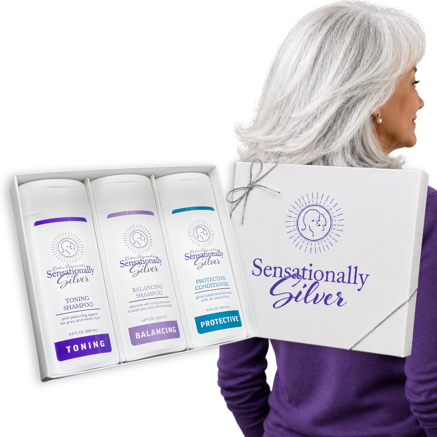 Father's Day | Sensationally Silver 3-Piece Gift Set – Premium Hair Care Trio for Gray, Silver & White Hair | Includes Toning Shampoo, Balancing Shampoo & Conditioner | Elegant Gift Box