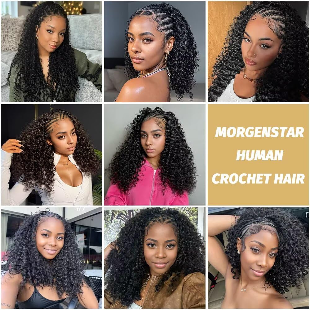 Human Crochet Hair for Black Women 18 Inch 150g Burmese Curly Human Hair Crochet Bundles Lightweight Pre-Separated Feather Crochet Human Hair Invisible Miracle Knots Hair Extensions Natural Black