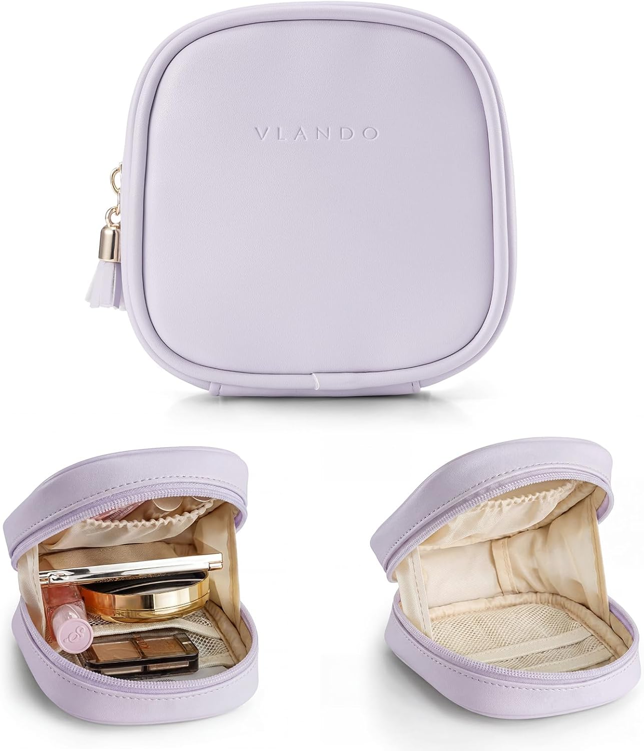 Mini Makeup Bag - Portable Travel Toiletry Organizer with Slip-in Pockets | Waterproof Design in Toffee