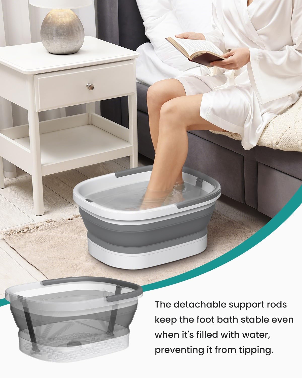 Collapsible Foot Soaking Tub - 138 Acupressure Nodes & Pumice Stone | Foot Massager for Pedicure Spa