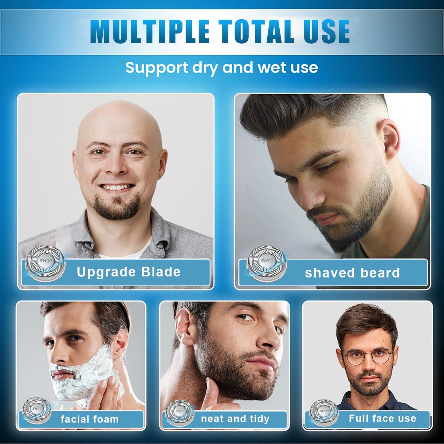 SH90 Replacement Heads Compatible with Philips norelco Series 9000(S9xxx) 8000(S8xxx) Electric Razor Shaver, Upgrade SH90/62 Replacement Double Blades for Philips Shaver 9000