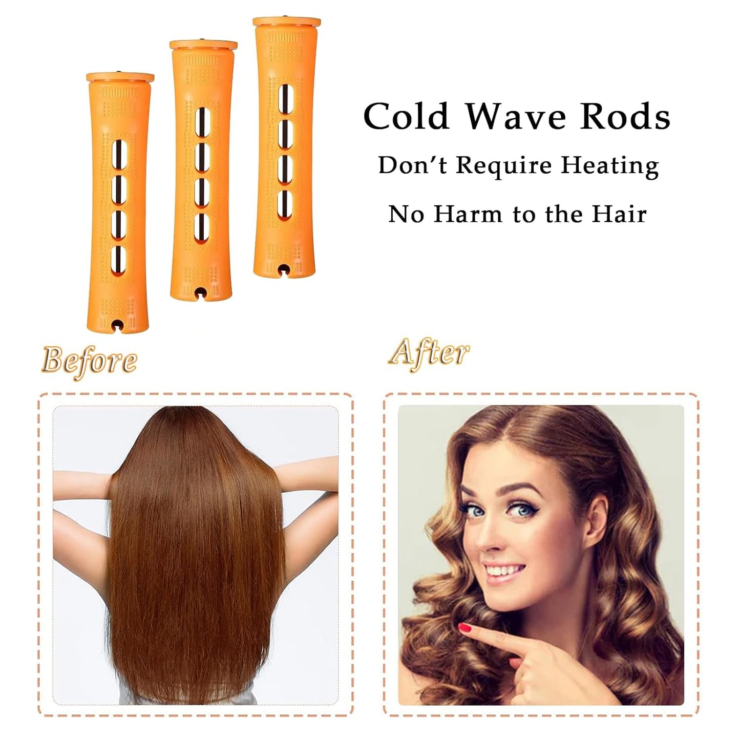 Orange Perm Rods Set - 20 Heatless Curling Rollers for Natural Hair | Ideal for Long, Medium, and Short Styles (0.87 Inch)