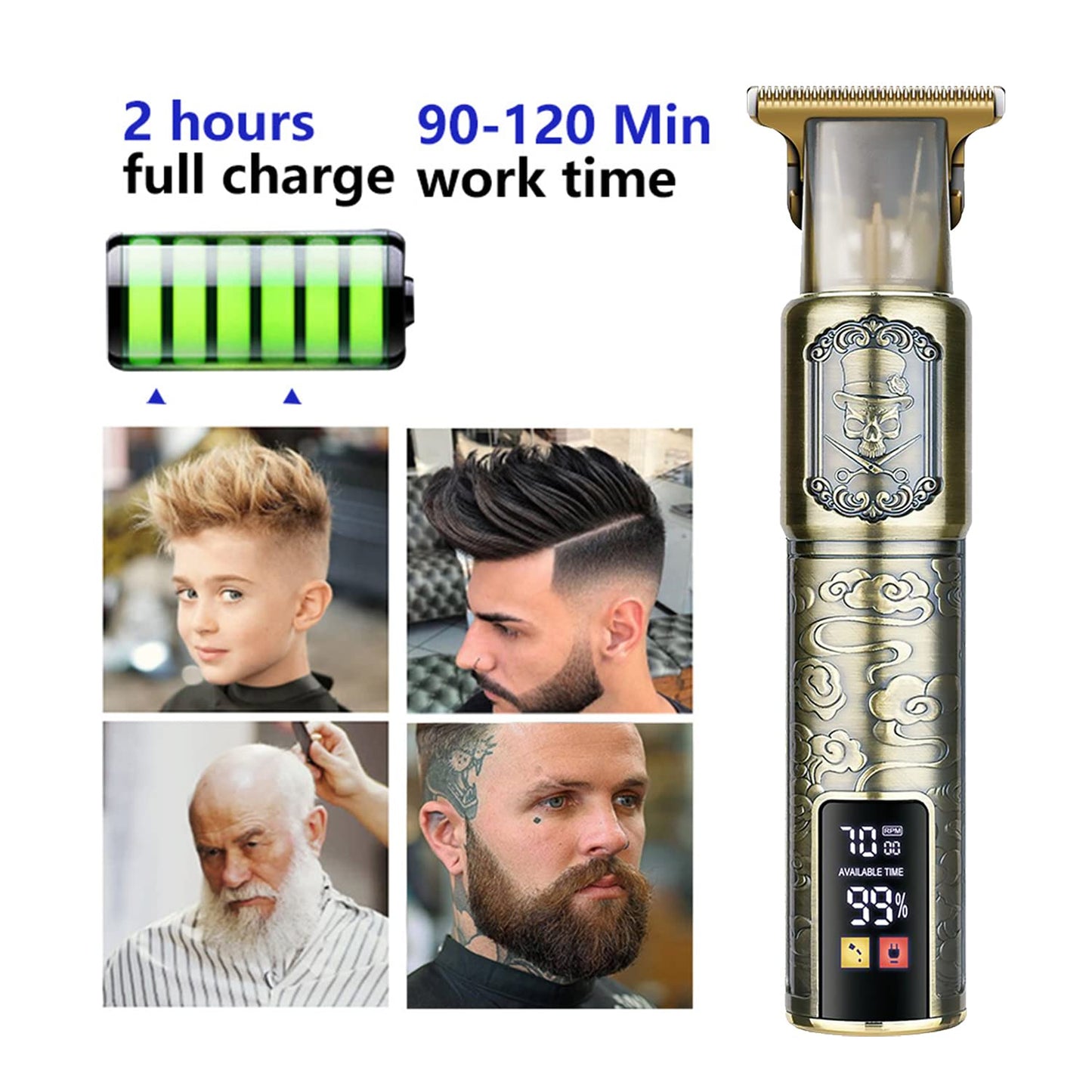 Hair Clippers for Men - Cordless T-Blade Trimmer - Professional Haircut & Grooming Kit - Rechargeable - LCD Display (Figure-01)