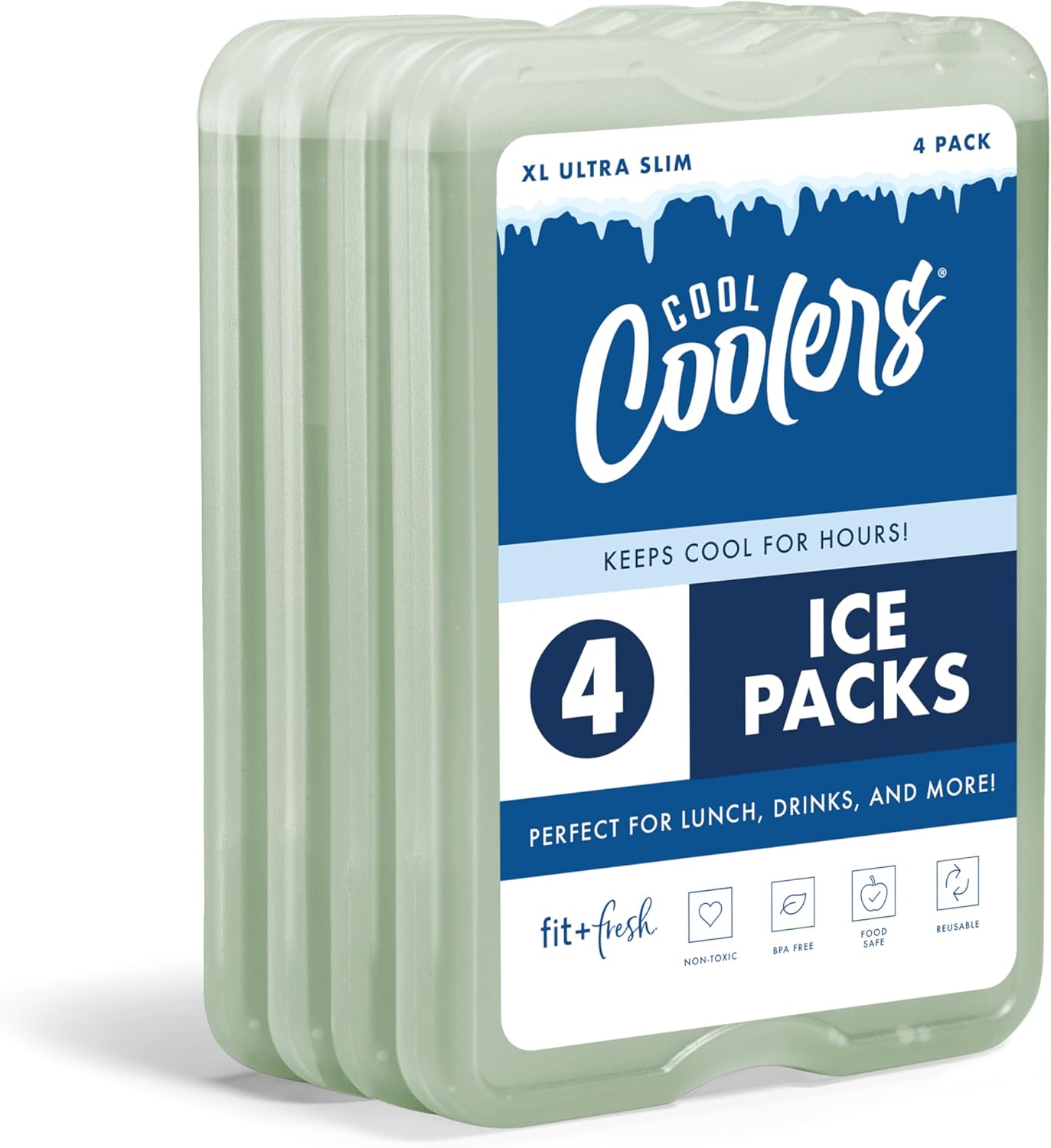 XL Slim Ice Packs - Quick Freeze Reusable Ice Packs for Lunch Boxes & Coolers | 4 Pack