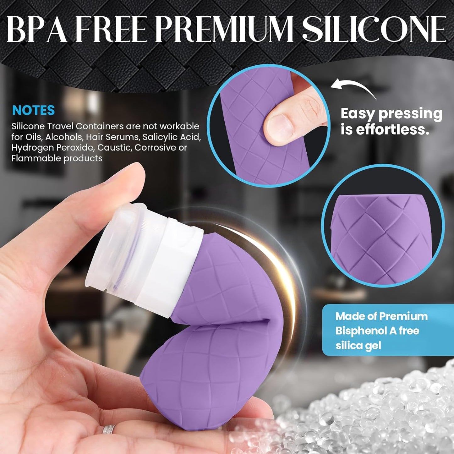 Travel Bottles for Toiletries - TSA Approved Silicone Containers | BPA Free, Leak Proof, Refillable - Purple