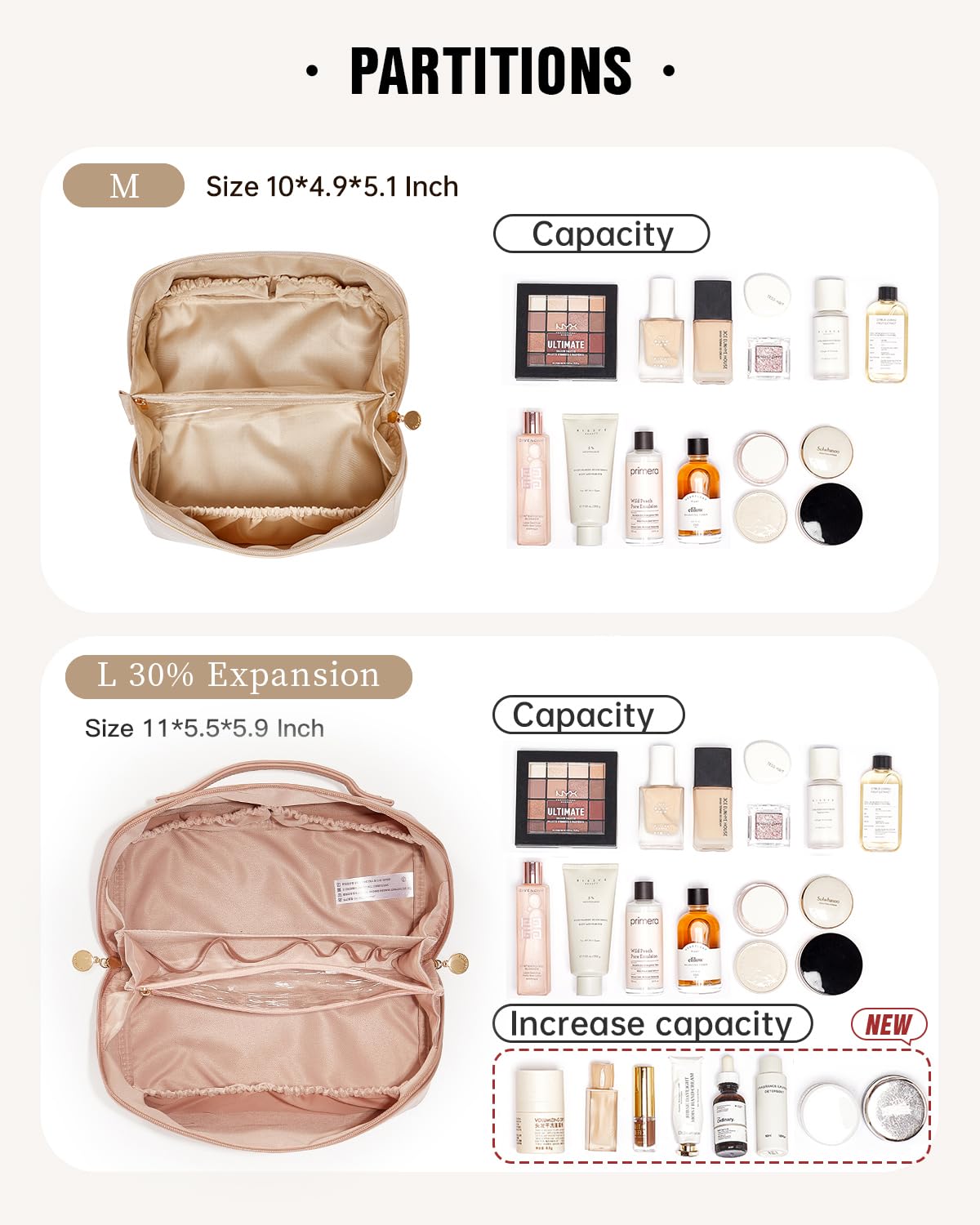 EACHY Travel Makeup Bag, Large Capacity Cosmetic Bags for Women, Waterproof Portable Open Flat Toiletry Bag Make up Bag with Divider and Handle, Gifts for Women (Pink, Large)