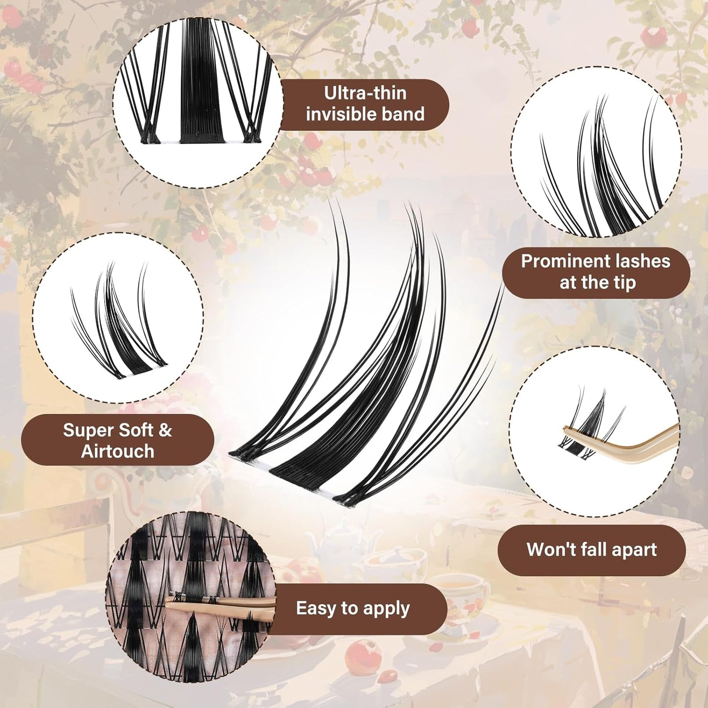 Fairy Lash Clusters Kit - Natural Invisible Band Manga Lashes | Eyelash Applicator & Bond for Beginners (Fairy-8-18mix)