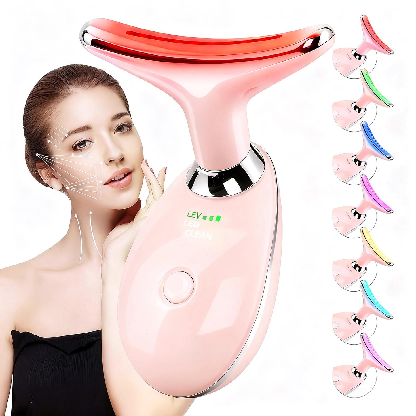 erdnretl Face and Neck Massager Tool, 7 Colors LED Womens Skin Care Facial Massager for Skin Rejuvenation, Lifting, Toning, Glow Boost