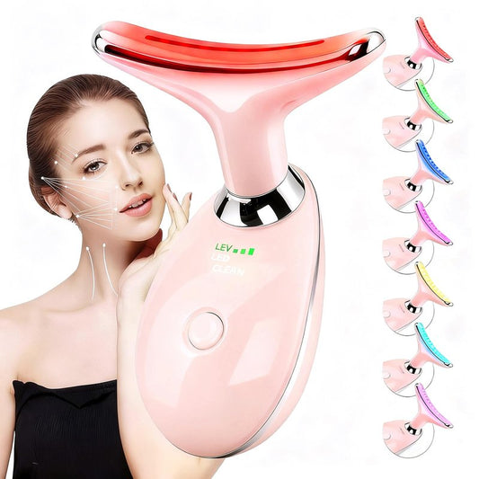 erdnretl Face and Neck Massager Tool, 7 Colors LED Womens Skin Care Facial Massager for Skin Rejuvenation, Lifting, Toning, Glow Boost