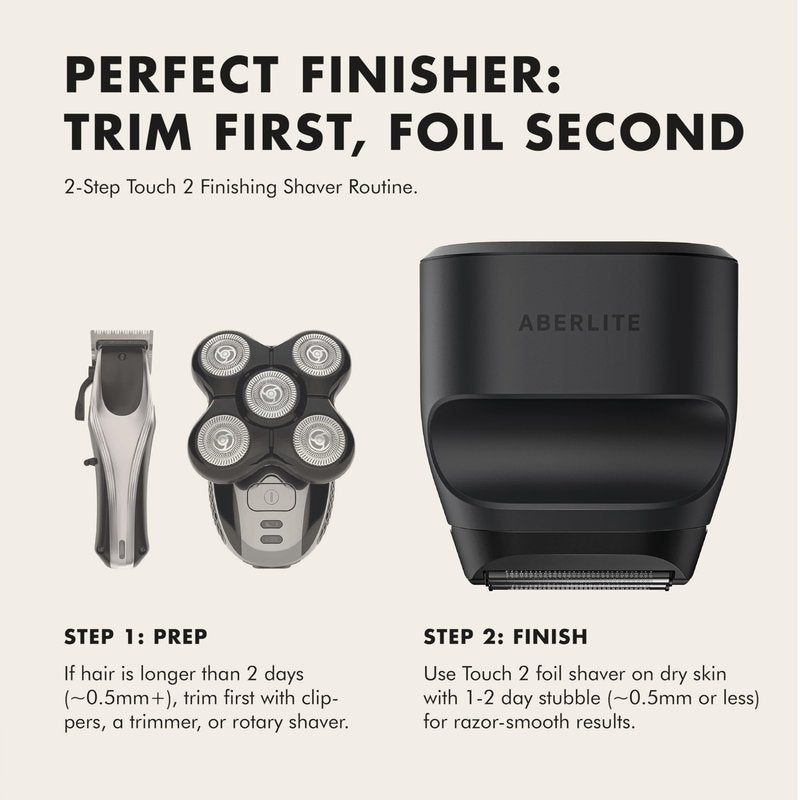 Aberlite Touch 2 Foil Head Shaver for Bald Men - Finishing Foil Shaver for Bald Head & Face, 0.05mm Ultra-Thin Foils for Razor-Smooth Results, Ergonomic Multi-Grip, Waterproof, USB-C Charging (Black)