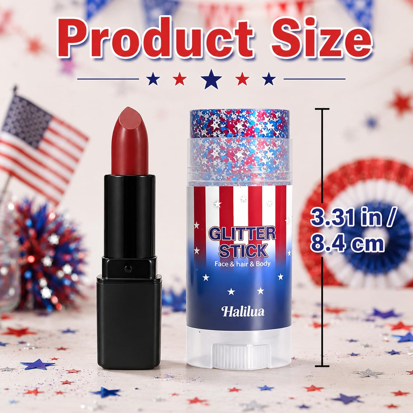 Patriotic 4th of July Glitter Stick, 4th of July Outfits for Women Kids, Red White and Blue Glitter Stick for Memorial Day 250 Anniversary Independence Day, USA Flag Face Body Hair Glitter Accessories