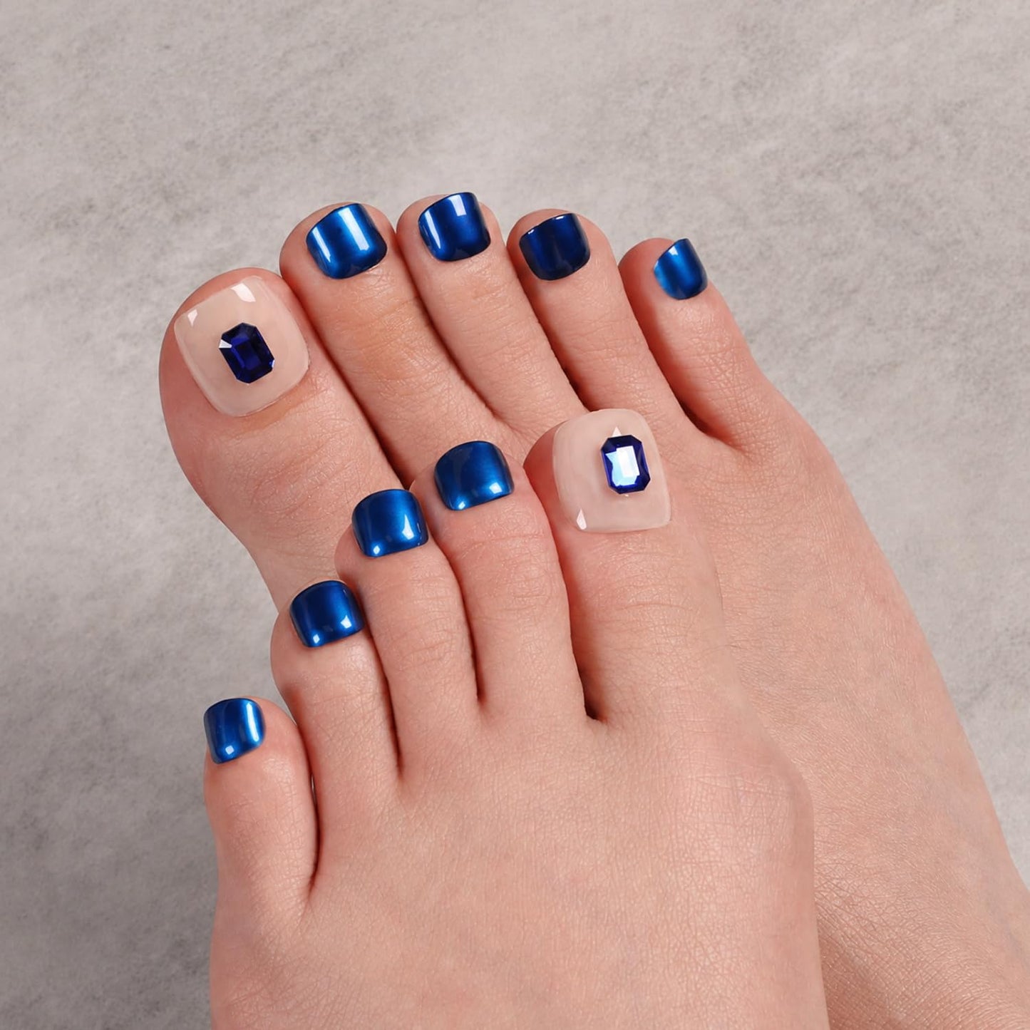 Press On Toenails - Sheer Pale Pink Short Square Fake Toe Nails with White French Tip | Reusable Pedicure Kit - 32 Pcs / 16 Sizes