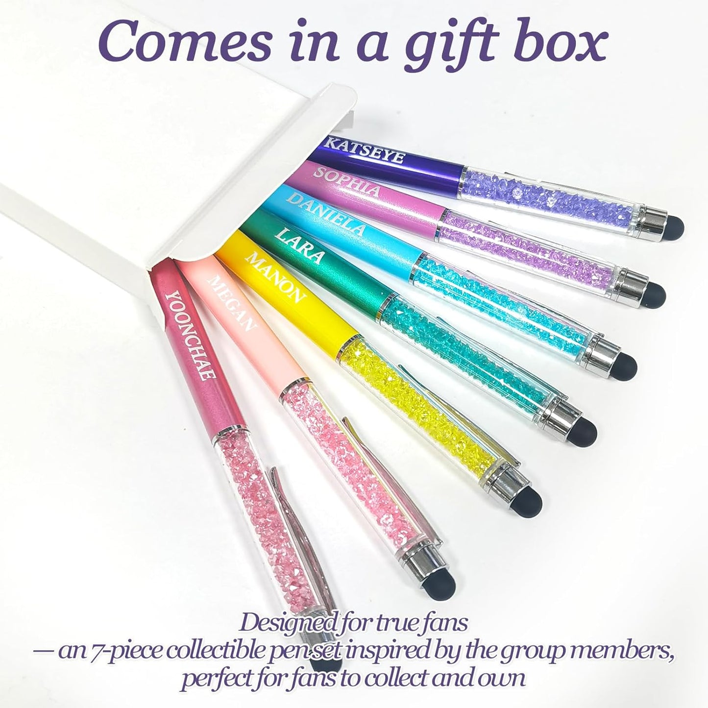 K-Pop Ballpoint Pens Set for KATSEYE Fans - 7 PCS Twist Retractable Black Pens with Stylus | Office Supplies