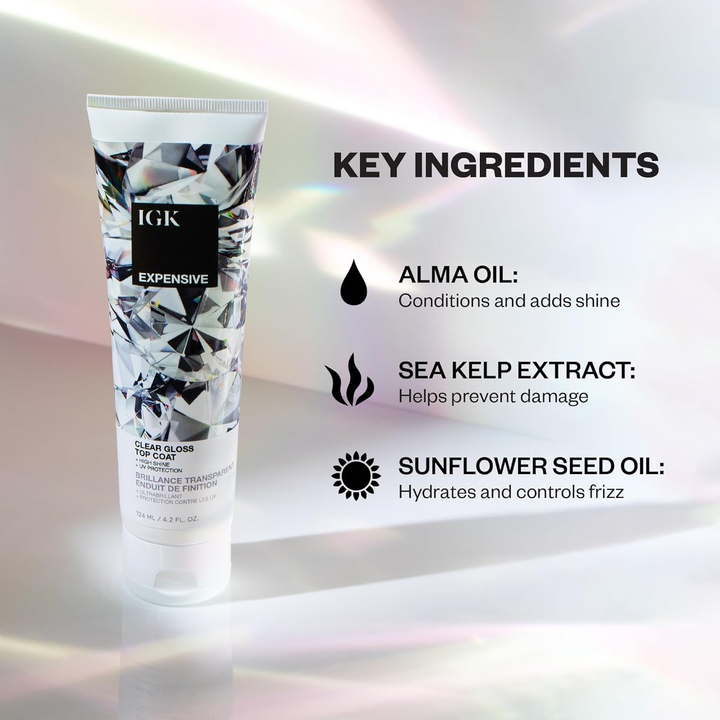 IGK Expensive Clear Gloss Top Coat - High Shine Treatment for Soft, Smooth Hair | Revives Color & Controls Frizz | 4.2 Oz
