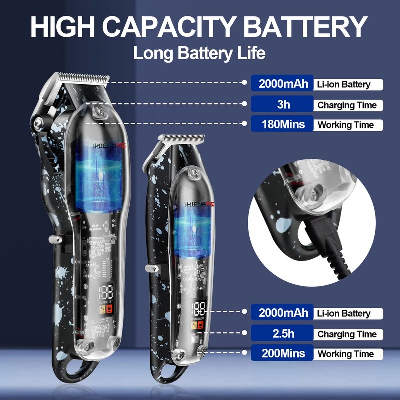 HIENA PRO Hair Clippers for Men T Liners Hair Trimmer Set, Professional Cordless Rechargeable Barber Hair Cutting Kit with LED Display,Gifts for Men