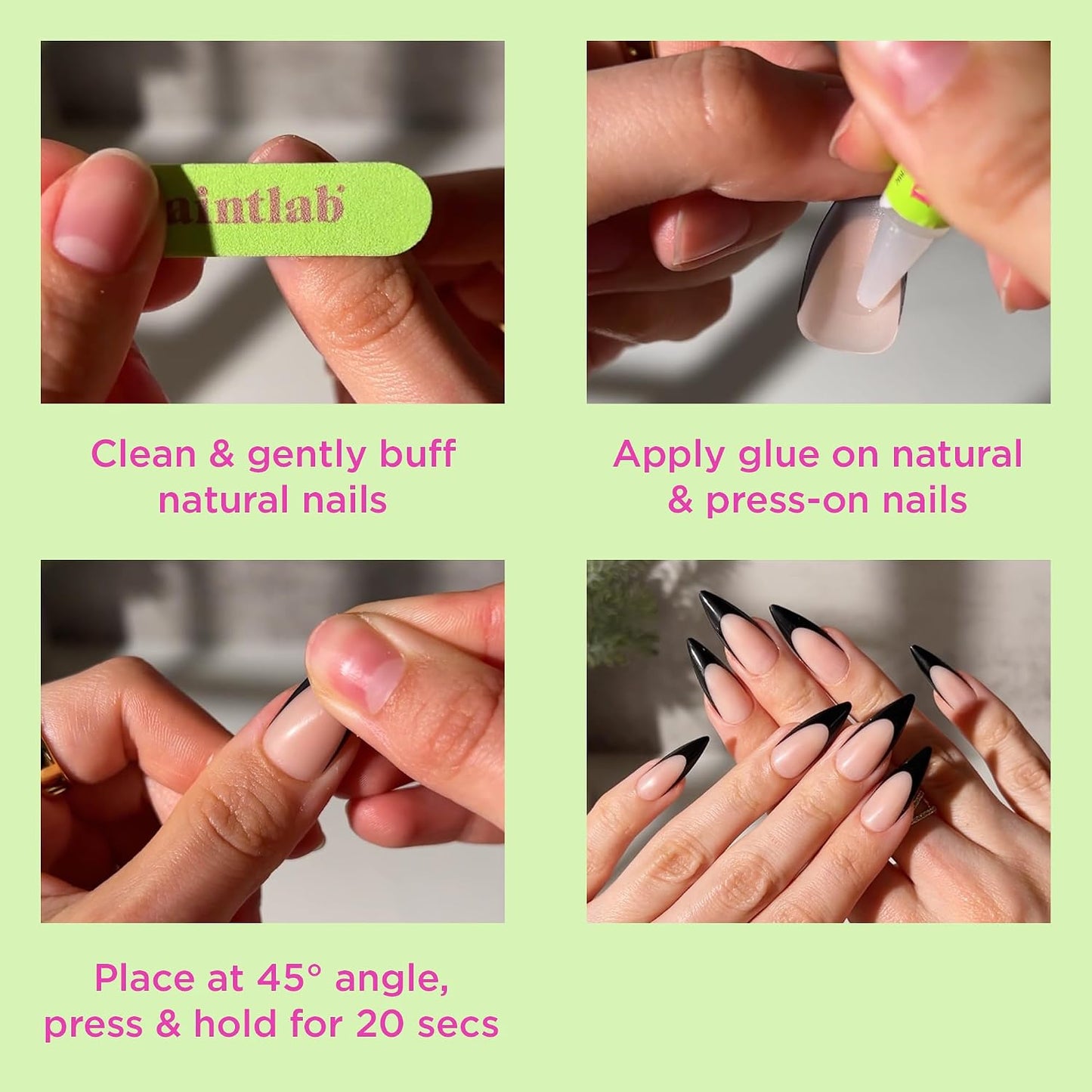 French Tip Press On Nails - Stiletto Fake Nails, 30 Nails in 15 Sizes, Reusable Salon Quality | Easy Application