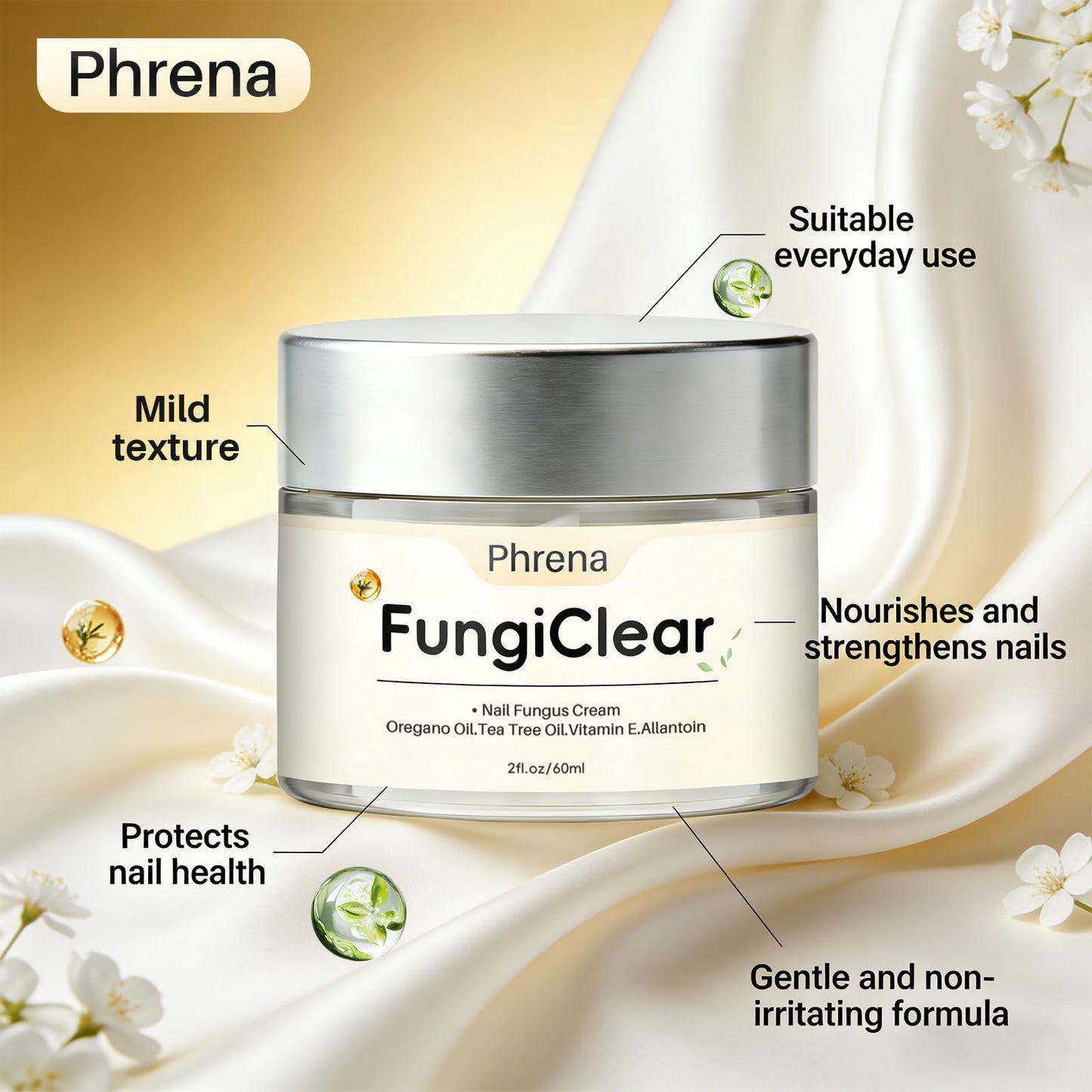 Nail Cream,Natural with Tea Tree Oil, Oregano Oil,Vitamin E & Allantoin,60ml/2.03fl.oz