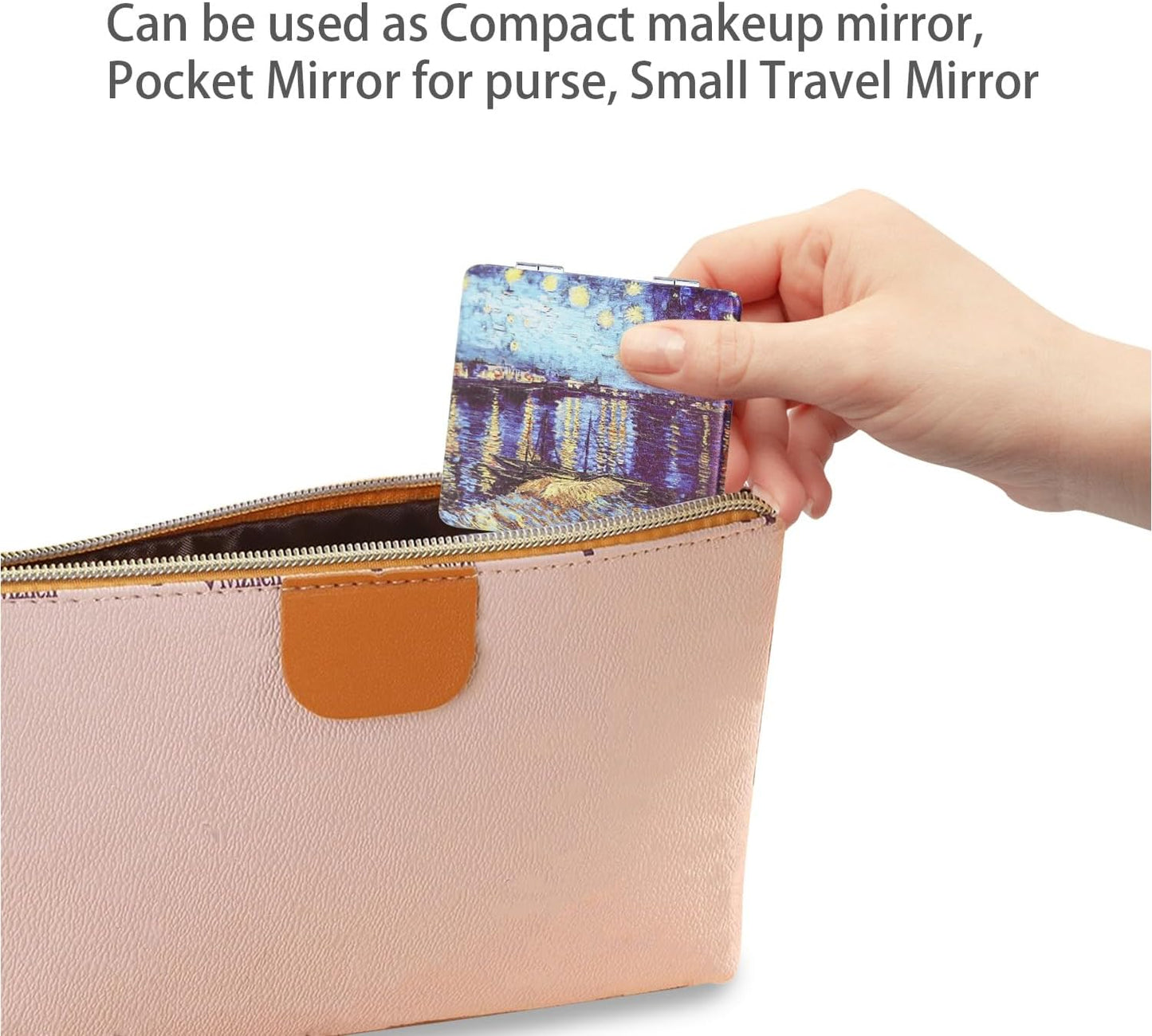 Pocket Mirror for Women - 2 Pcs Compact Double-Sided 1X/3X Travel Mirror | Square 2.8” PU Style