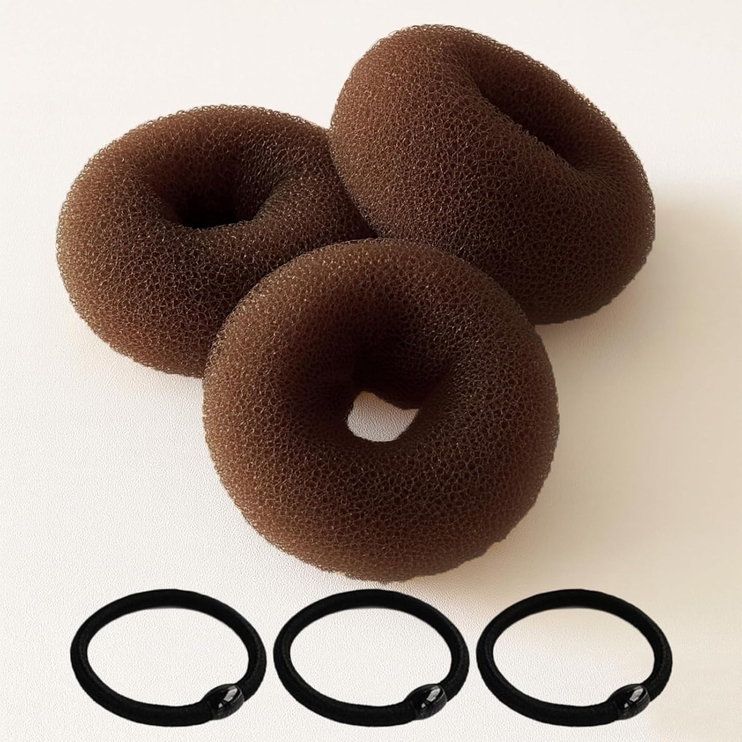 Brown Hair Bun Maker Set - 3 Pcs Hair Donut Tool for Kids & Women | Includes 3 Elastic Bands, Ideal for Short & Thin Hair (3 Inch)