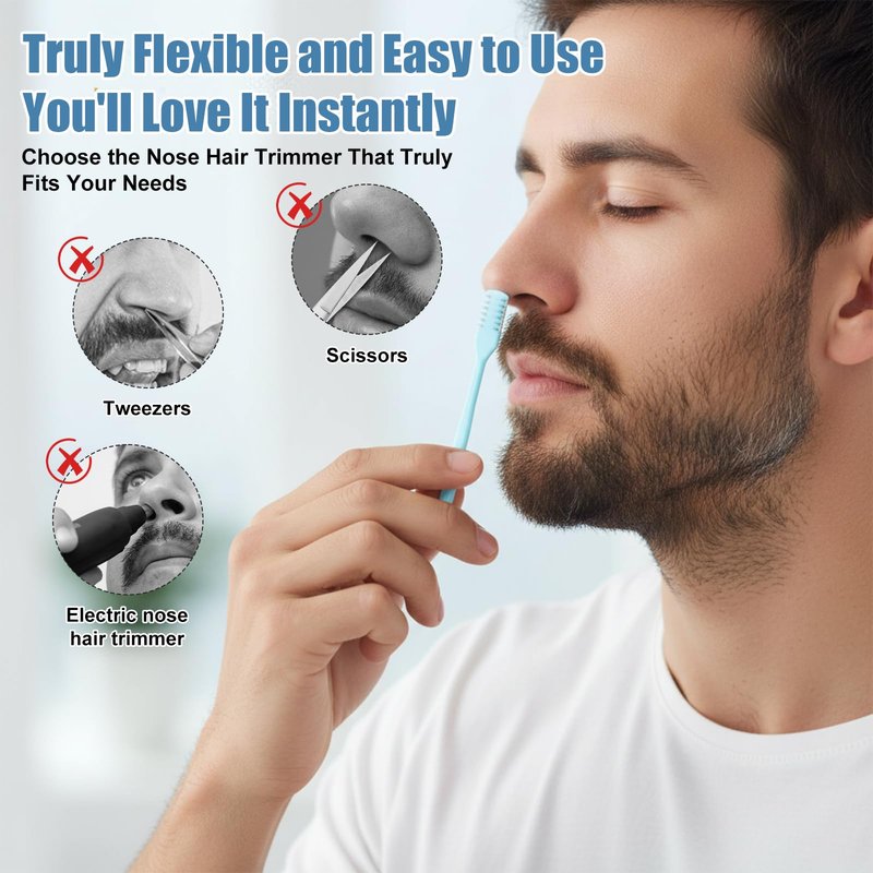 12 Pcs 2-in-1 Nasal Hair Cutter Nose Hair Trimmer Double Sided Nose Knife 360° Rotating Manual Nasal Hairs Cutter Portable Nostril Hairs Remover Tool Sticks Soft Cleaning Brush for Men Women Travel