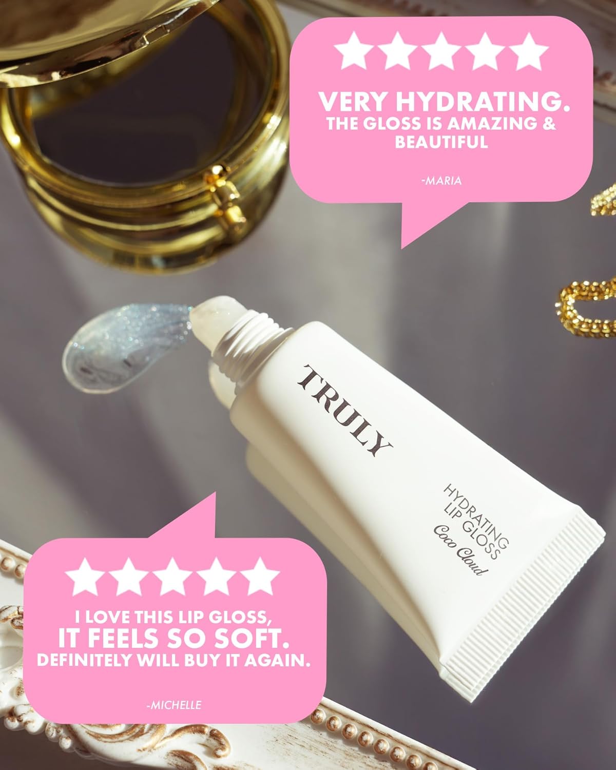 Truly Beauty Hydrating Lip Gloss - High Shine Tinted Formula with Hyaluronic Acid, Jojoba Oil & Shea Butter | Moisturizing Lip Care