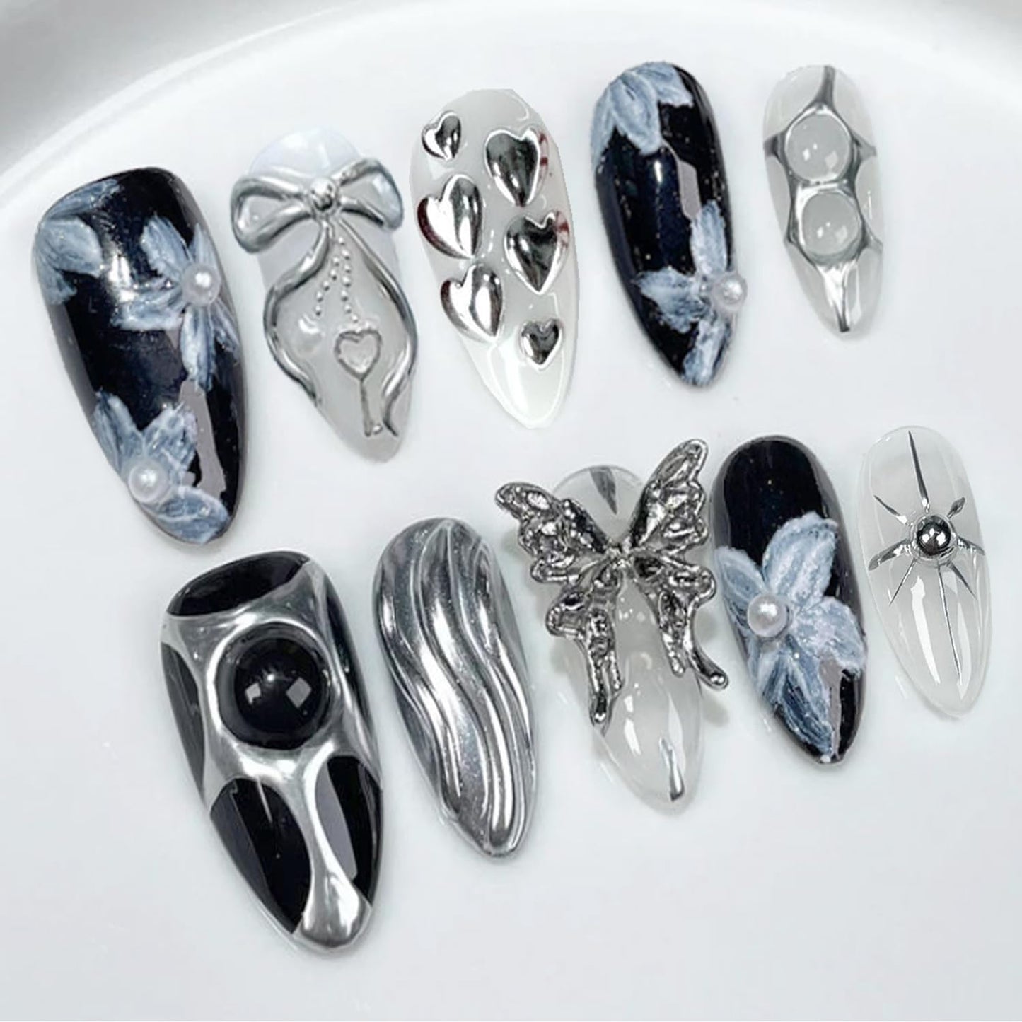 Press-On Nails - 24Pcs Medium Almond Fake Nails with Lotus & Lucky Koi Design | Glossy Full Cover for Spring/Summer DIY Manicure