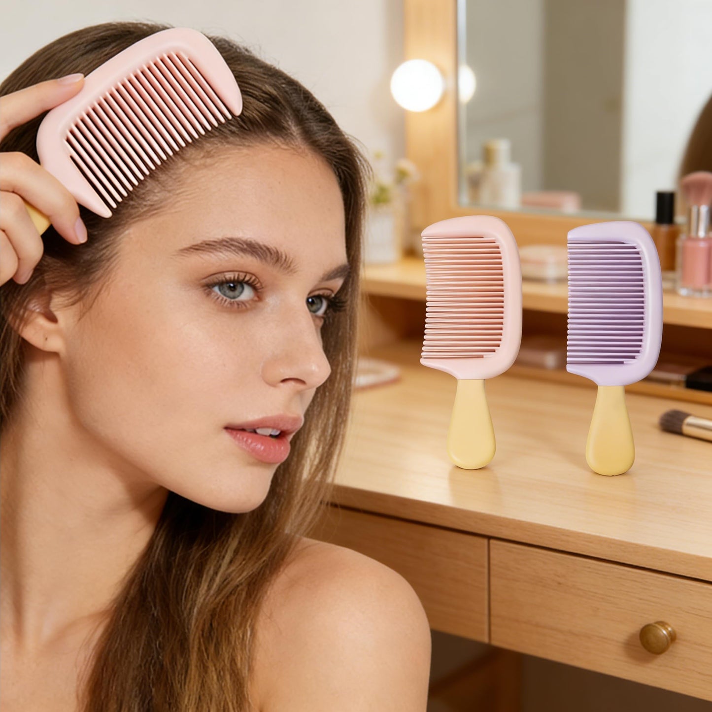 2PCS Wide Tooth Detangling Comb, Shower Comb for Wet and Dry Curly Hair, Purple and Pink Combs for Women and Men