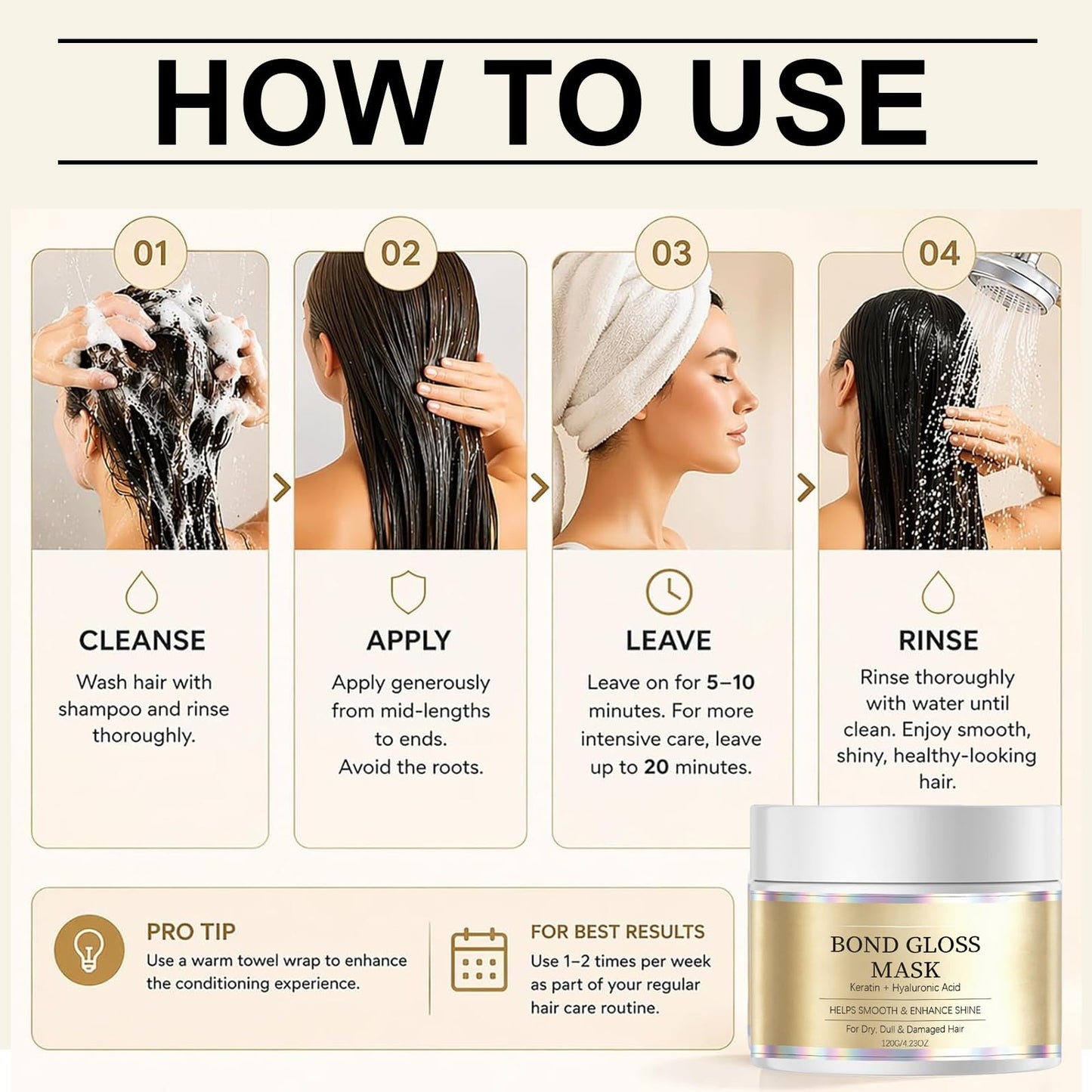 Bond Gloss Mask, Deep Repair Hair Mask, Hydrating & Gloss Deep Hydration for Dry, Dull, Damaged, Brittle Hair