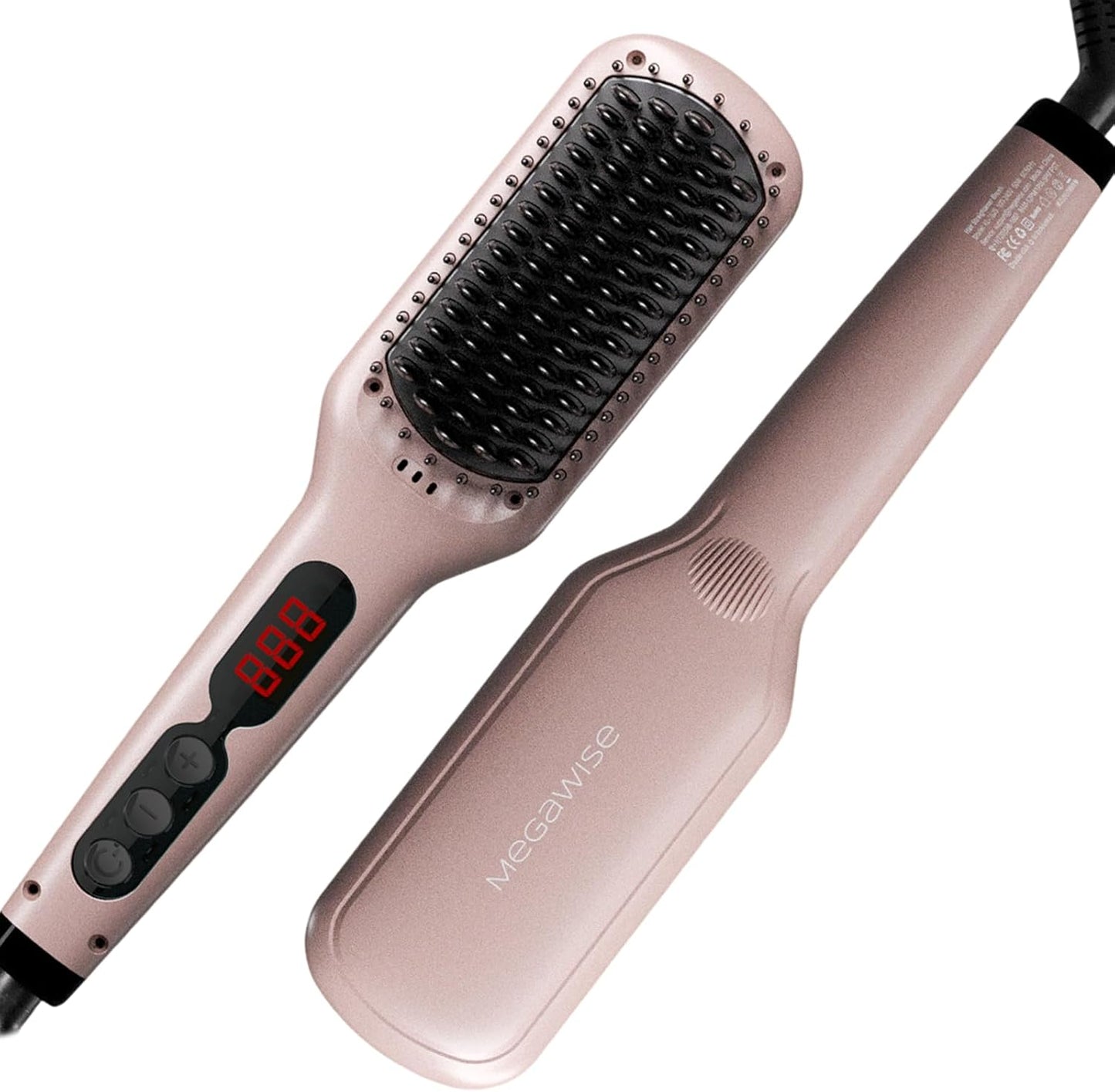MegaWise Hair Straightener Brush - 2-in-1 Ionic Detangling & Styling Tool with Adjustable Temperature | Anti-Scald Technology, Auto Shut-Off