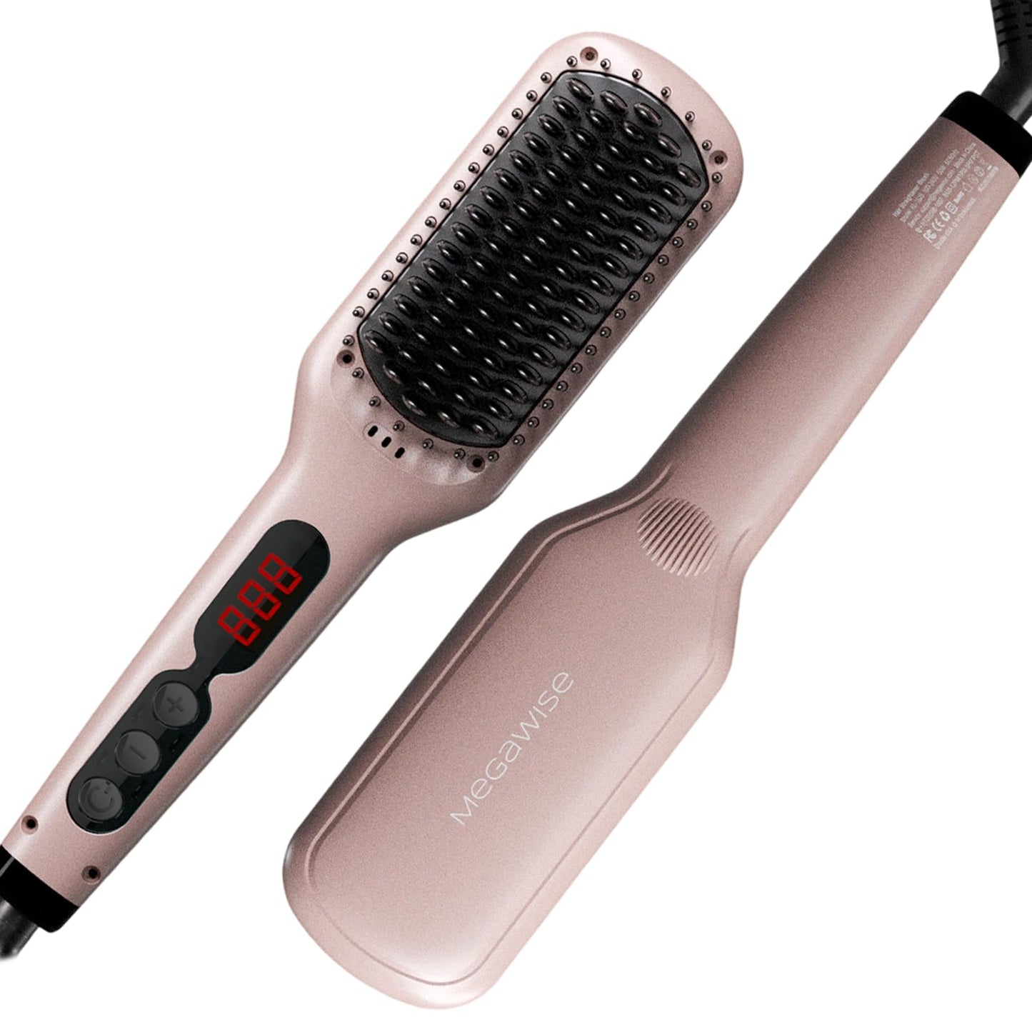 MegaWise Hair Straightener Brush KL1025-2-in-1 Ionic Hair Straightening & Detangling Brush with Adjustable Temperature, Anti-Scald Technology, and Auto Shut-Off - Ideal for All Hair Types