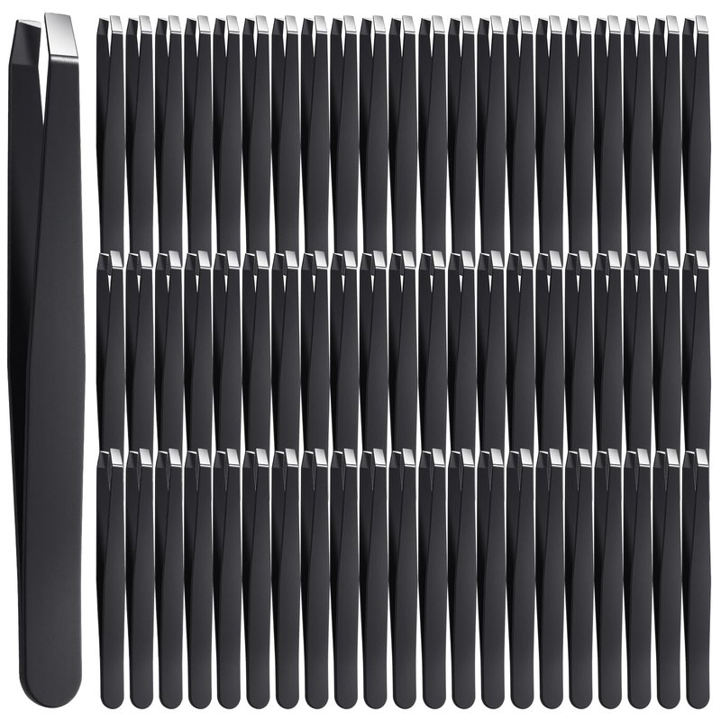 64 Pieces Eyebrow Tweezers Bulk Stainless Steel Slant Tip Precision Tweezers for Facial Hair, Blackhead and Tick Remover, Men and Women Professional