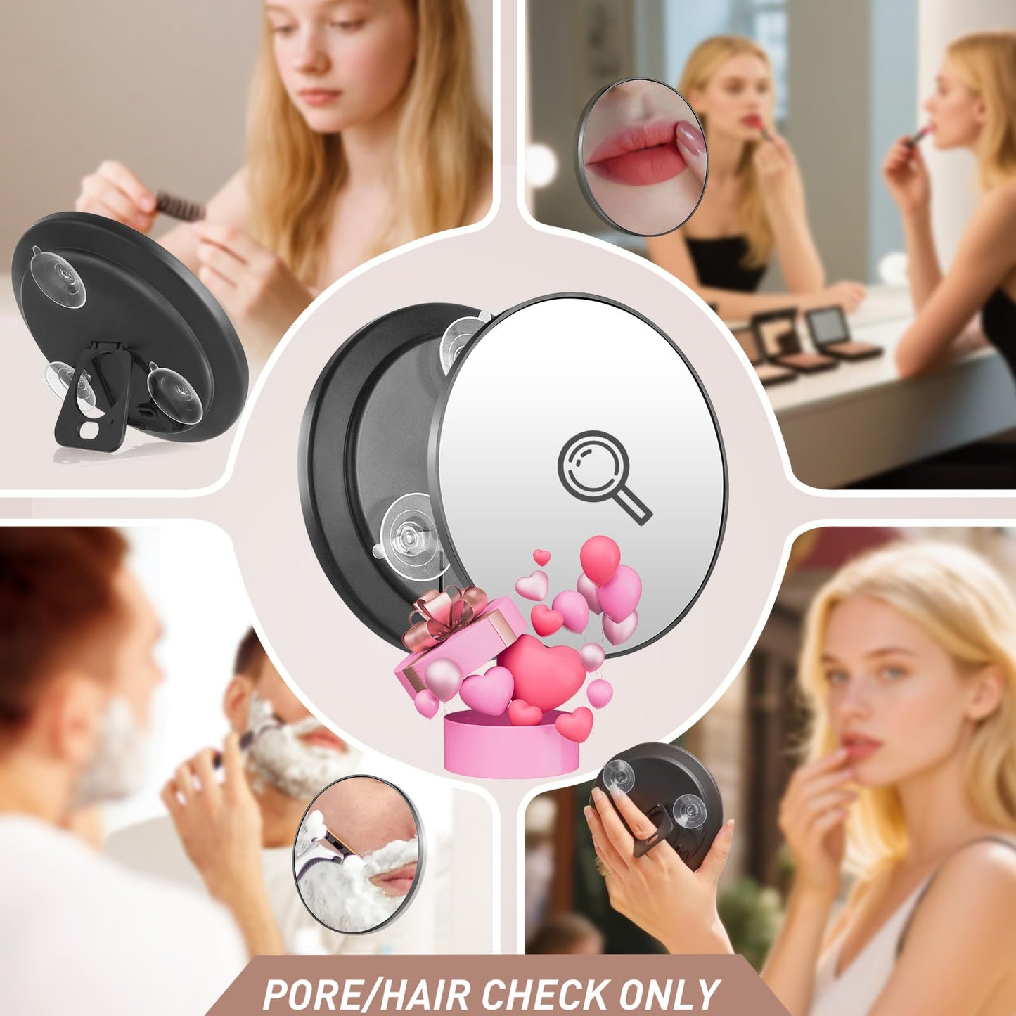 5" 40x Magnifying Makeup Mirror with Suction Cup,Compact Travel Size Vanity Mirror with Ring,40X Powerful+ Magnification Concave Mirror for Detailed Checking,Mid-size Portable Handheld Mirror