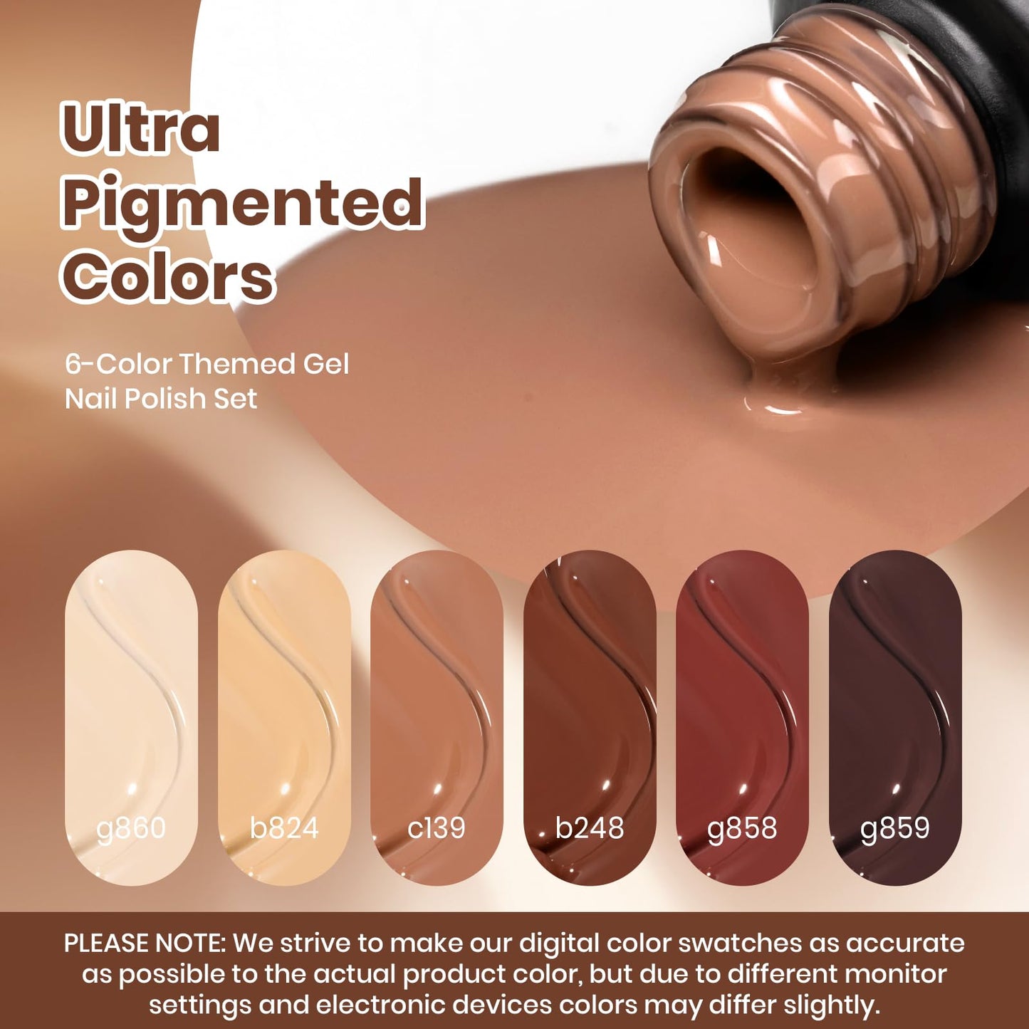 Beetles Brown Gel Polish Set - Toasty Aroma Collection, 6 Fall Colors Nude Brown Nail Colors UV LED Lamp Salon DIY at Home Nails Gifts for Women