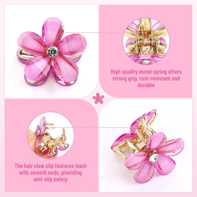 Mini Crystal Flower Hair Claw Clips - 40 Pack Floral Barrettes for Women & Girls | 2cm Size